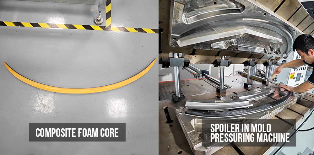 rear spoiler foam core material and compression  molding process